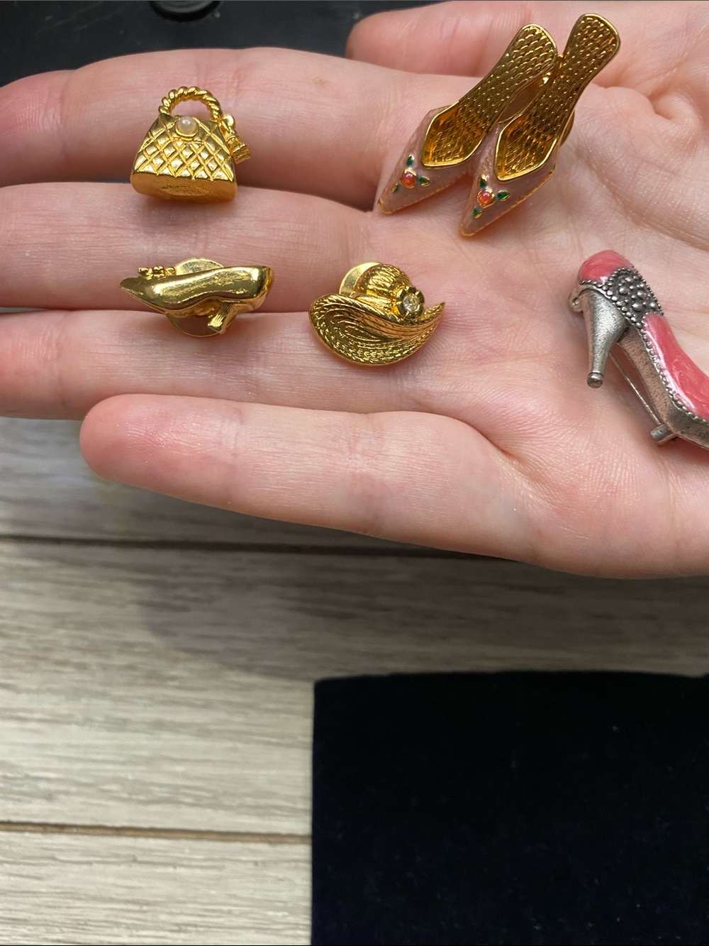 Gold and Pink High Heel & Accessory Brooch Set - Women Jewelry